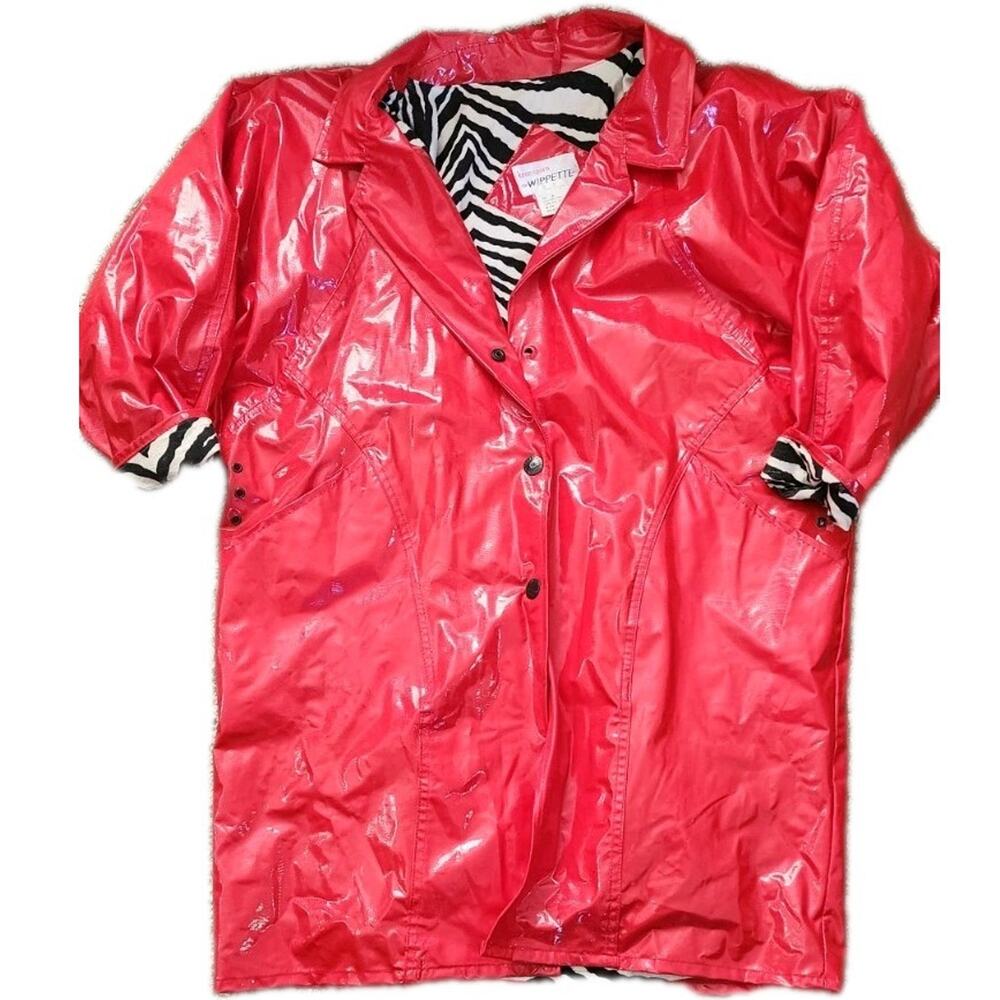 Vtg 80s Kenn Sporn For Wippette Red Zebra Lining Vinyl Cotton Jacket Small Club